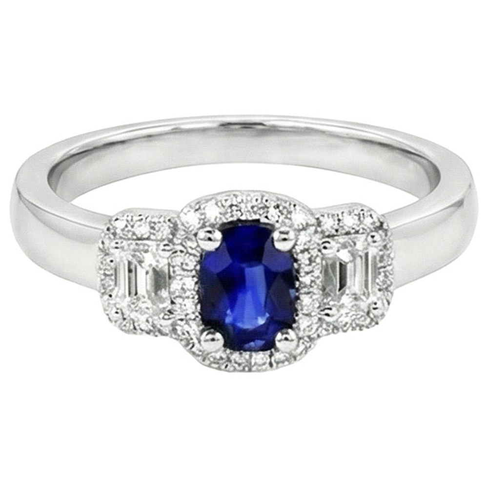 natural round sapphire 3.50ct ring front view