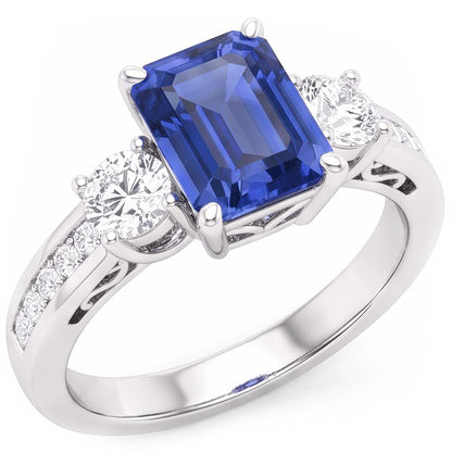3 Stone Style Natural Earth Mined Diamond Ring Emerald Ceylon Sapphire Jewelry 3 Carats