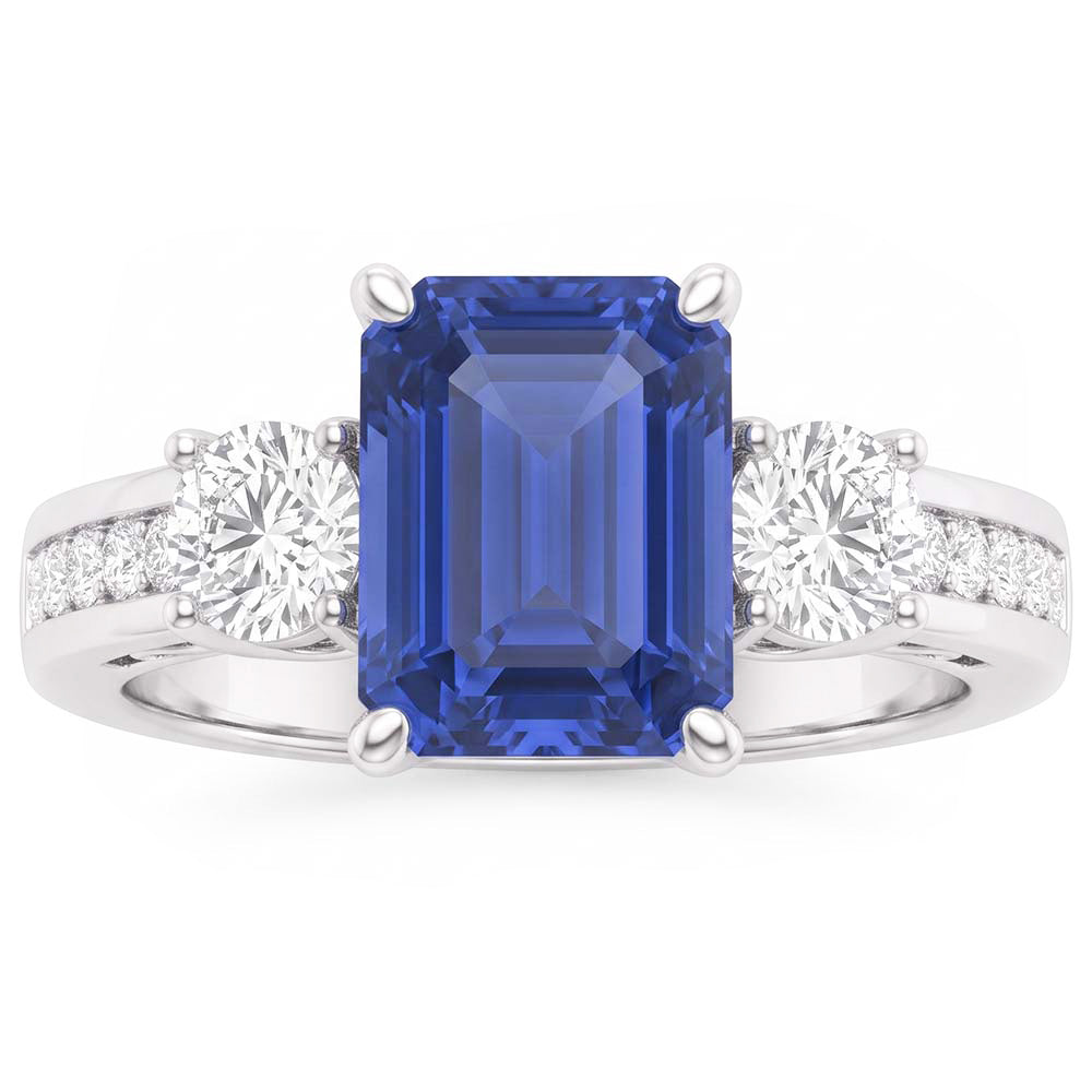 3 Stone Style Natural Earth Mined Diamond Ring Emerald Ceylon Sapphire Jewelry 3 Carats