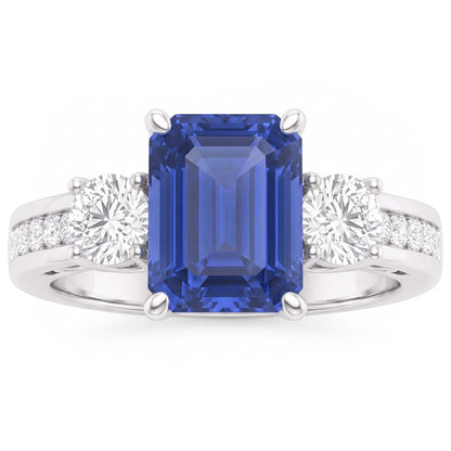 3 Stone Style Natural Earth Mined Diamond Ring Emerald Ceylon Sapphire Jewelry 3 Carats