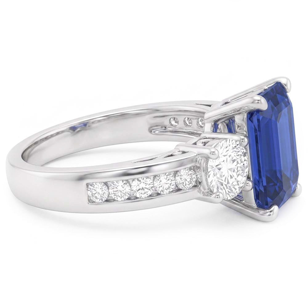 3 Stone Style Natural Earth Mined Diamond Ring Emerald Ceylon Sapphire Jewelry 3 Carats