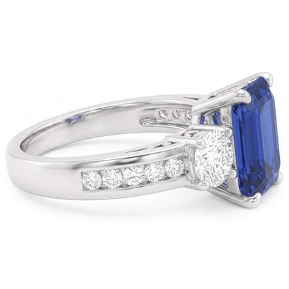 3 Stone Style Natural Earth Mined Diamond Ring Emerald Ceylon Sapphire Jewelry 3 Carats