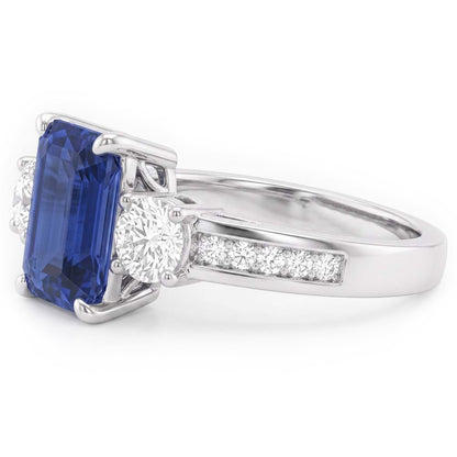 3 Stone Style Natural Earth Mined Diamond Ring Emerald Ceylon Sapphire Jewelry 3 Carats