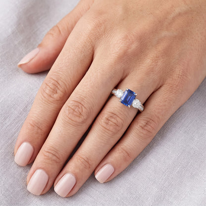 3 Stone Style Natural Earth Mined Diamond Ring Emerald Ceylon Sapphire Jewelry 3 Carats