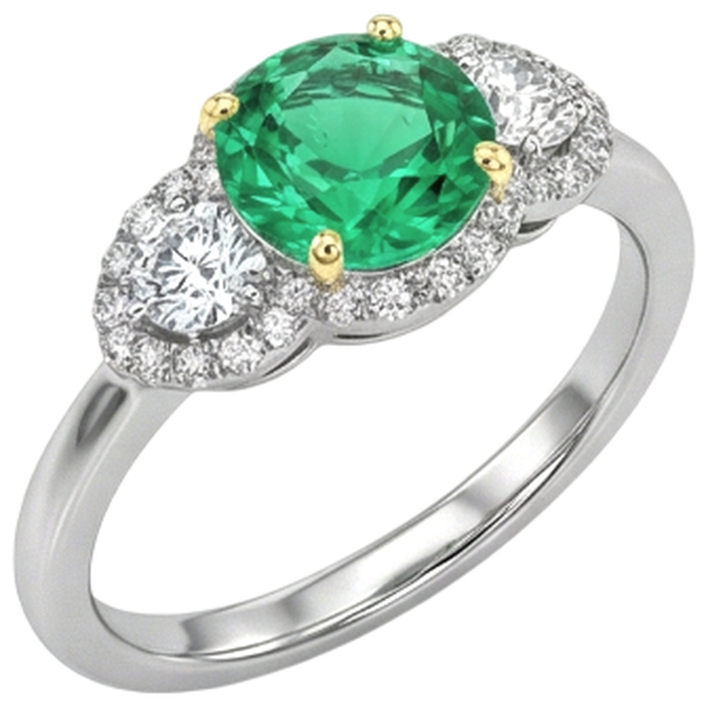 Natural Real ( Not Lab Grown ) 3 Stone Style Ring Halo Green Emerald GIA Thin Band