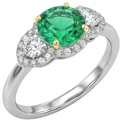 Natural Real ( Not Lab Grown ) 3 Stone Style Ring Halo Green Emerald GIA Thin Band