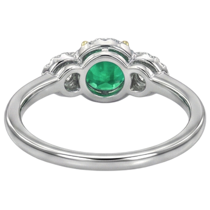 Natural Real ( Not Lab Grown ) 3 Stone Style Ring Halo Green Emerald GIA Thin Band