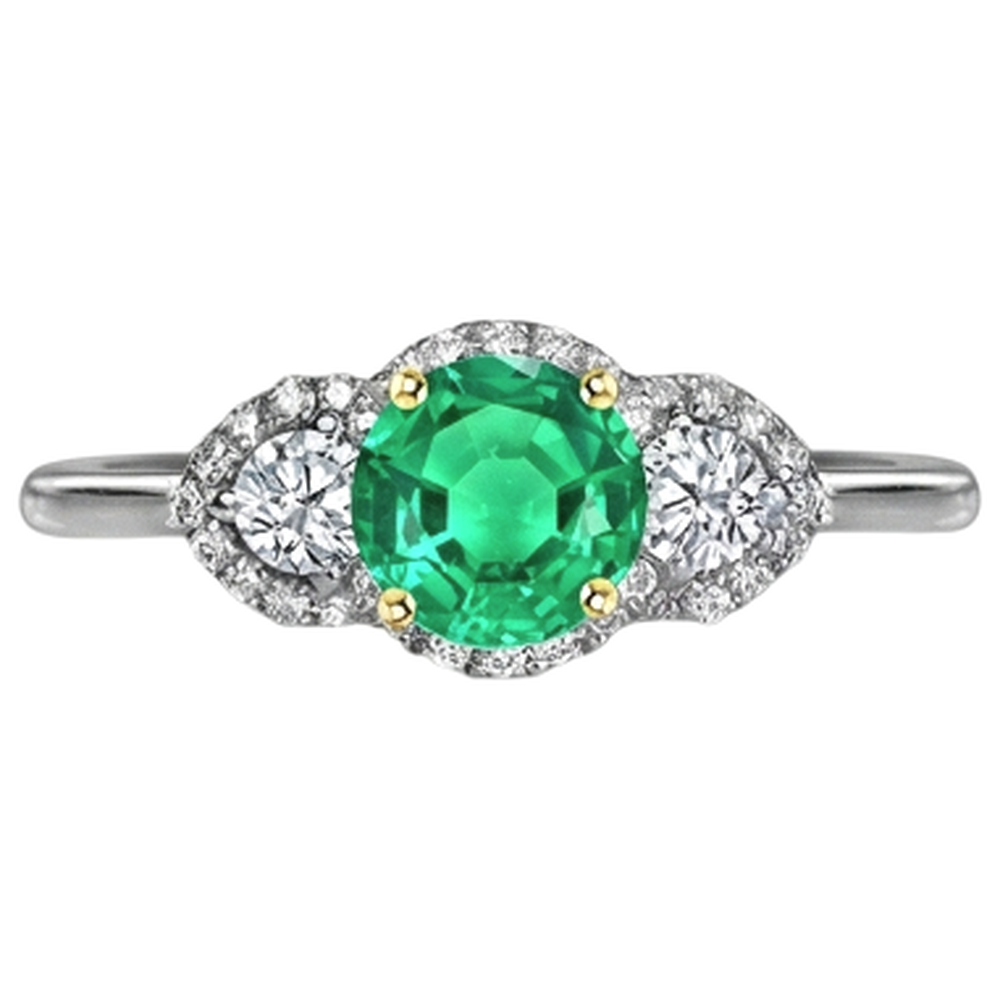 Natural Real ( Not Lab Grown ) 3 Stone Style Ring Halo Green Emerald GIA Thin Band