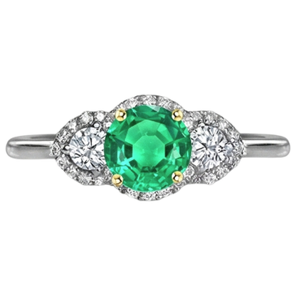Natural Real ( Not Lab Grown ) 3 Stone Style Ring Halo Green Emerald GIA Thin Band