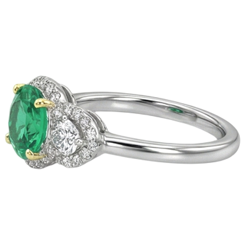 Natural Real ( Not Lab Grown ) 3 Stone Style Ring Halo Green Emerald GIA Thin Band