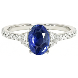 Natural Real ( Not Lab Grown )  3 Stone Style Ring Oval Blue Sapphire 6.75 Carats Genuine White Gold
