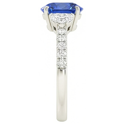 Natural Real ( Not Lab Grown )  3 Stone Style Ring Oval Blue Sapphire 6.75 Carats Genuine White Gold