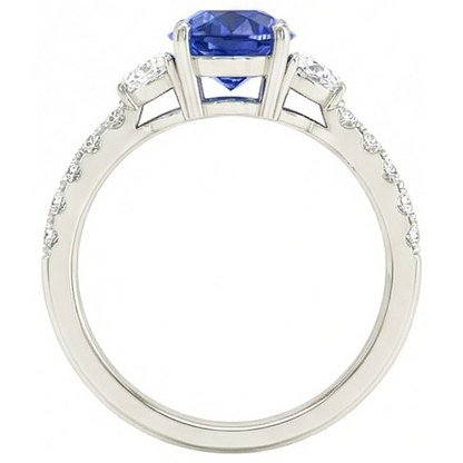Natural Real ( Not Lab Grown )  3 Stone Style Ring Oval Blue Sapphire 6.75 Carats Genuine White Gold