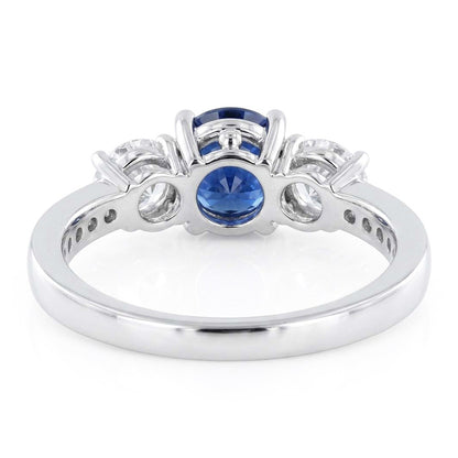 3 Stone Style Round Natural Earth Mined Diamond Blue Sapphire Ring With Accents 2 Carats