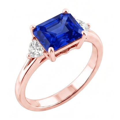 3 Stone Trillion Natural Earth Mined Diamond Blue Sapphire Ring 2.50 Carats Split Shank