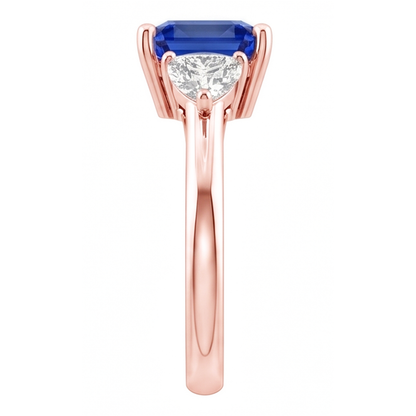 3 Stone Trillion Natural Earth Mined Diamond Blue Sapphire Ring 2.50 Carats Split Shank