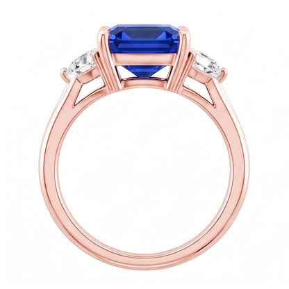 3 Stone Trillion Natural Earth Mined Diamond Blue Sapphire Ring 2.50 Carats Split Shank