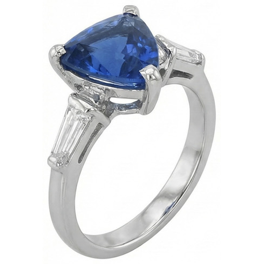natural trillion sapphire 4.50ct ring profile view