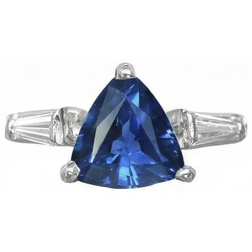 natural trillion sapphire 4.50ct ring on white background