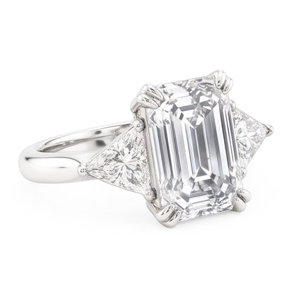 3 Stone Trillion & Emerald Natural Real Diamond ( Not Lab Grown ) Ring Double Prong Set 7.25 Carats