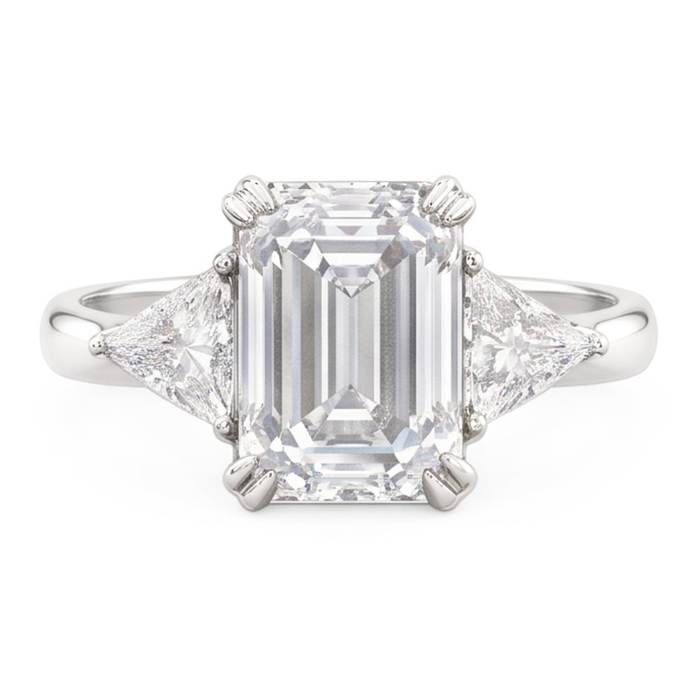3 Stone Trillion & Emerald Natural Real Diamond ( Not Lab Grown ) Ring Double Prong Set 7.25 Carats