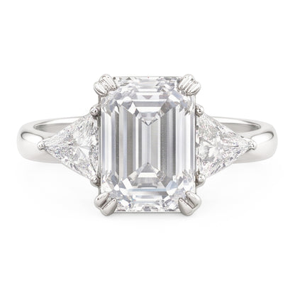 3 Stone Trillion & Emerald Natural Real Diamond ( Not Lab Grown ) Ring Double Prong Set 7.25 Carats