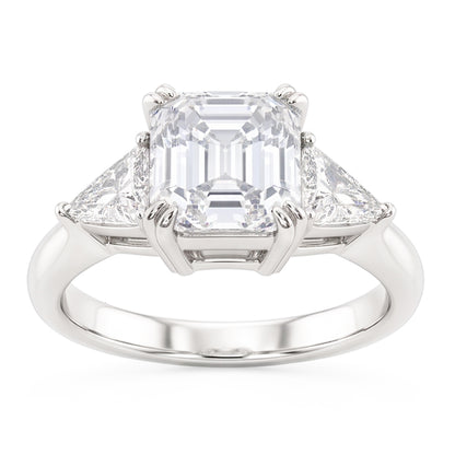 3 Stone Trillion & Emerald Natural Real Diamond ( Not Lab Grown ) Ring Double Prong Set 7.25 Carats