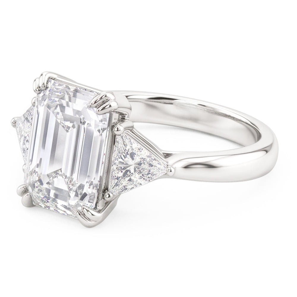 3 Stone Trillion & Emerald Natural Real Diamond ( Not Lab Grown ) Ring Double Prong Set 7.25 Carats