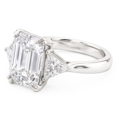 3 Stone Trillion & Emerald Natural Real Diamond ( Not Lab Grown ) Ring Double Prong Set 7.25 Carats
