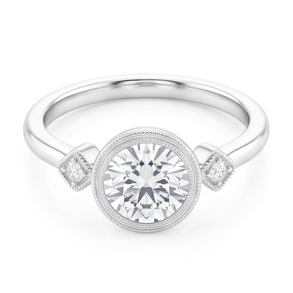 3 Stone Unique Engagement Ring Natural Diamond