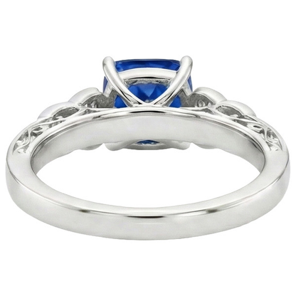 3 Stone Vintage Style Blue Sapphire Ring Round Natural Earth Mined Diamonds 2.50 Carats