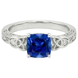3 Stone Vintage Style Blue Sapphire Ring Round Natural Earth Mined Diamonds 2.50 Carats