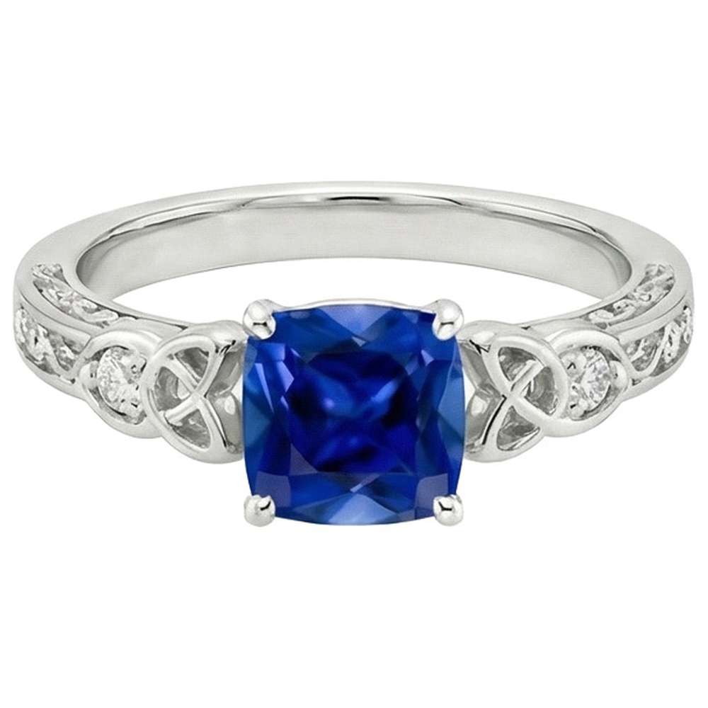 3 Stone Vintage Style Blue Sapphire Ring Round Natural Earth Mined Diamonds 2.50 Carats