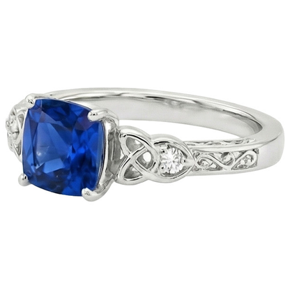 3 Stone Vintage Style Blue Sapphire Ring Round Natural Earth Mined Diamonds 2.50 Carats