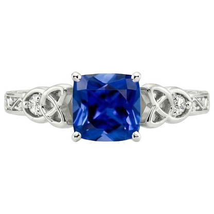 3 Stone Vintage Style Blue Sapphire Ring Round Natural Earth Mined Diamonds 2.50 Carats