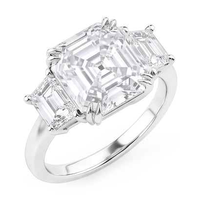 3 Stone Wedding Ring Asscher & Trapezoid Natural Real Diamonds ( Not Lab Grown ) 7.50 Carats 14K Gold