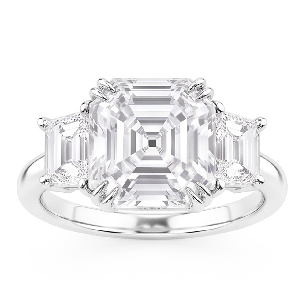 3 Stone Wedding Ring Asscher & Trapezoid Natural Real Diamonds ( Not Lab Grown ) 7.50 Carats 14K Gold