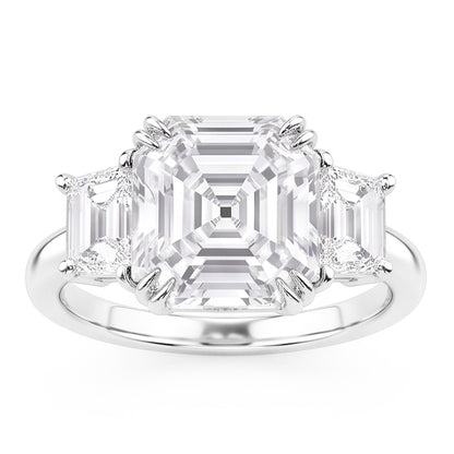 3 Stone Wedding Ring Asscher & Trapezoid Natural Real Diamonds ( Not Lab Grown ) 7.50 Carats 14K Gold