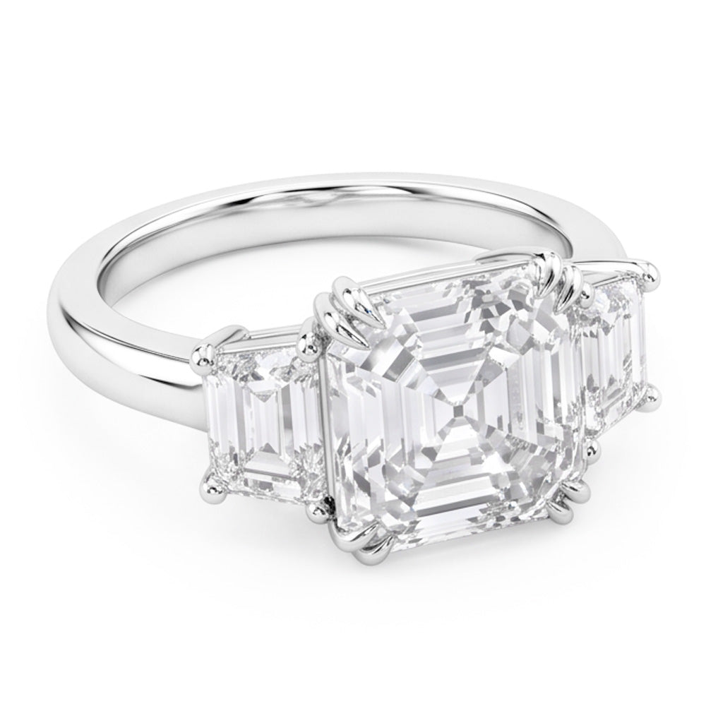 3 Stone Wedding Ring Asscher & Trapezoid Natural Real Diamonds ( Not Lab Grown ) 7.50 Carats 14K Gold