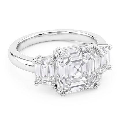 3 Stone Wedding Ring Asscher & Trapezoid Natural Real Diamonds ( Not Lab Grown ) 7.50 Carats 14K Gold