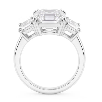 3 Stone Wedding Ring Asscher & Trapezoid Natural Real Diamonds ( Not Lab Grown ) 7.50 Carats 14K Gold