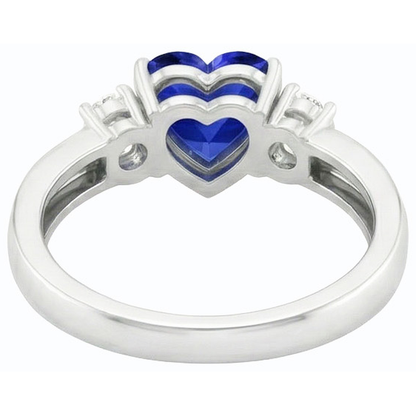 3 Stone Wedding Ring Blue Sapphire Heart & Round Natural Earth Mined Diamonds 1.75 Carats