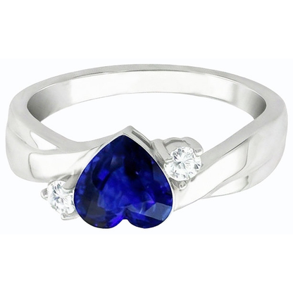 3 Stone Wedding Ring Blue Sapphire Heart & Round Natural Earth Mined Diamonds 1.75 Carats