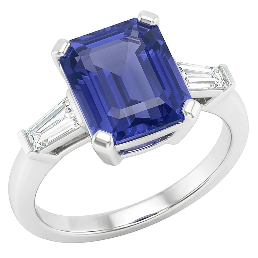 3 Stone Wedding Ring Emerald Sapphire & Baguette Natural Earth Mined Diamonds 2.50 Carats