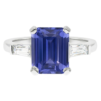 3 Stone Wedding Ring Emerald Sapphire & Baguette Natural Earth Mined Diamonds 2.50 Carats