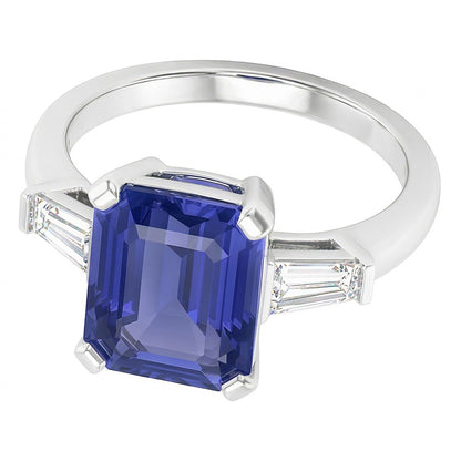 3 Stone Wedding Ring Emerald Sapphire & Baguette Natural Earth Mined Diamonds 2.50 Carats