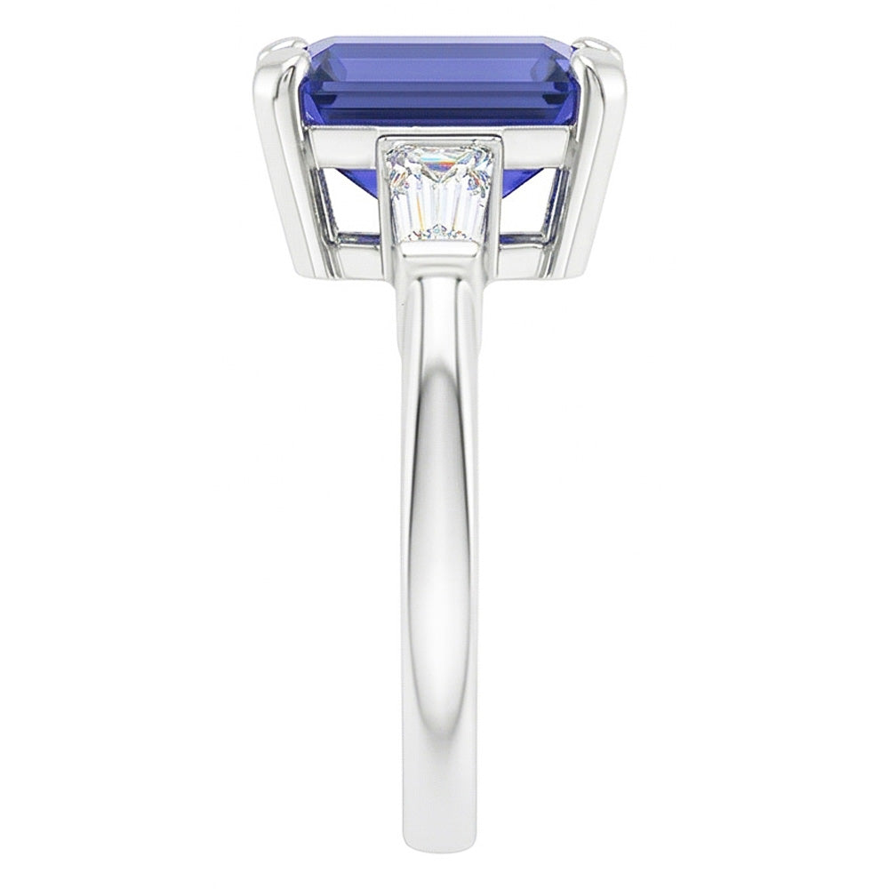 3 Stone Wedding Ring Emerald Sapphire & Baguette Natural Earth Mined Diamonds 2.50 Carats
