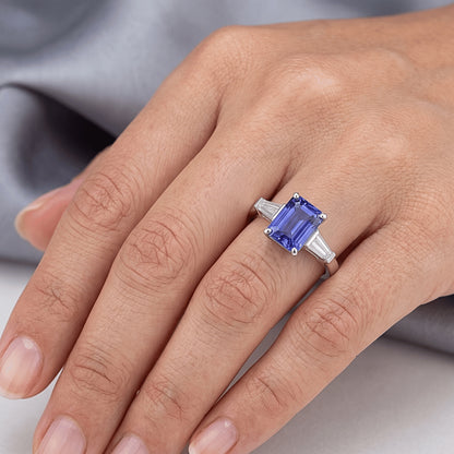 3 Stone Wedding Ring Emerald Sapphire & Baguette Natural Earth Mined Diamonds 2.50 Carats