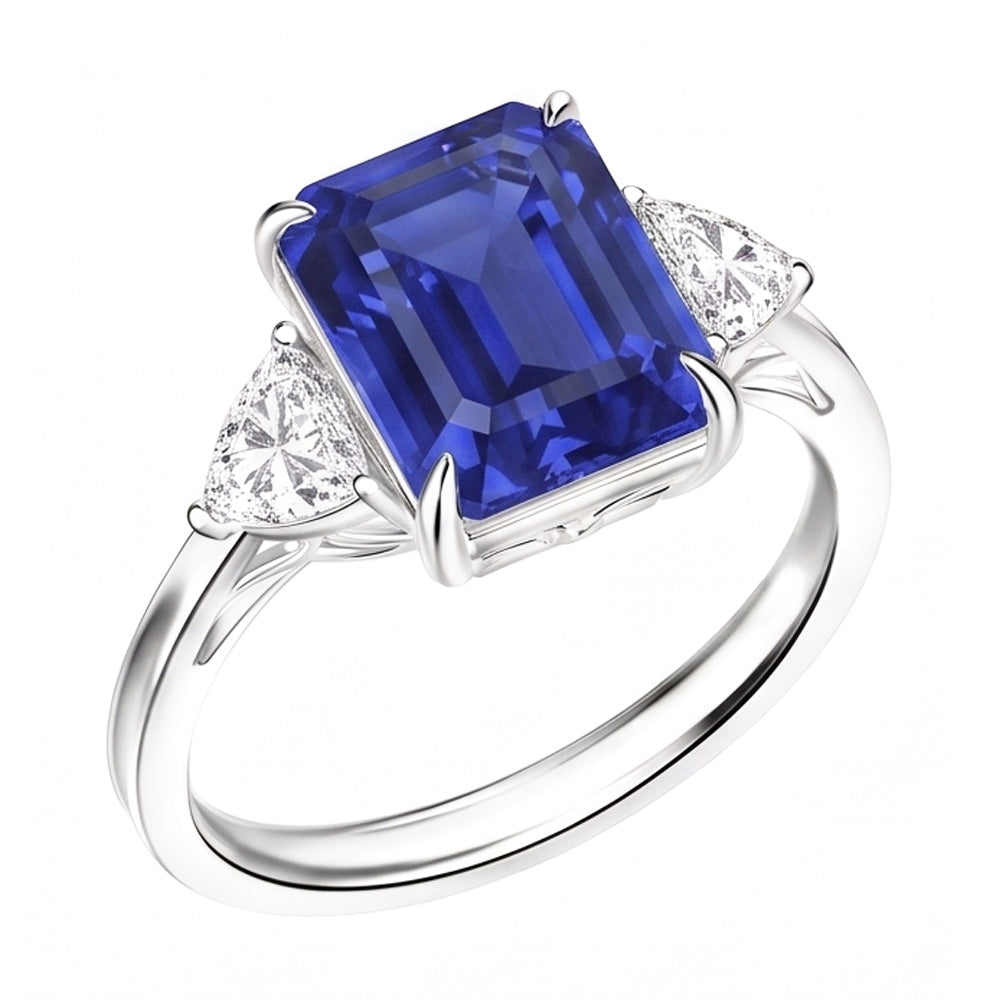 3 Stone Wedding Ring Emerald Sapphire & Trillion Natural Earth Mined Diamonds 3.50 Carats