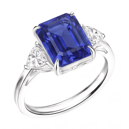 3 Stone Wedding Ring Emerald Sapphire & Trillion Natural Earth Mined Diamonds 3.50 Carats